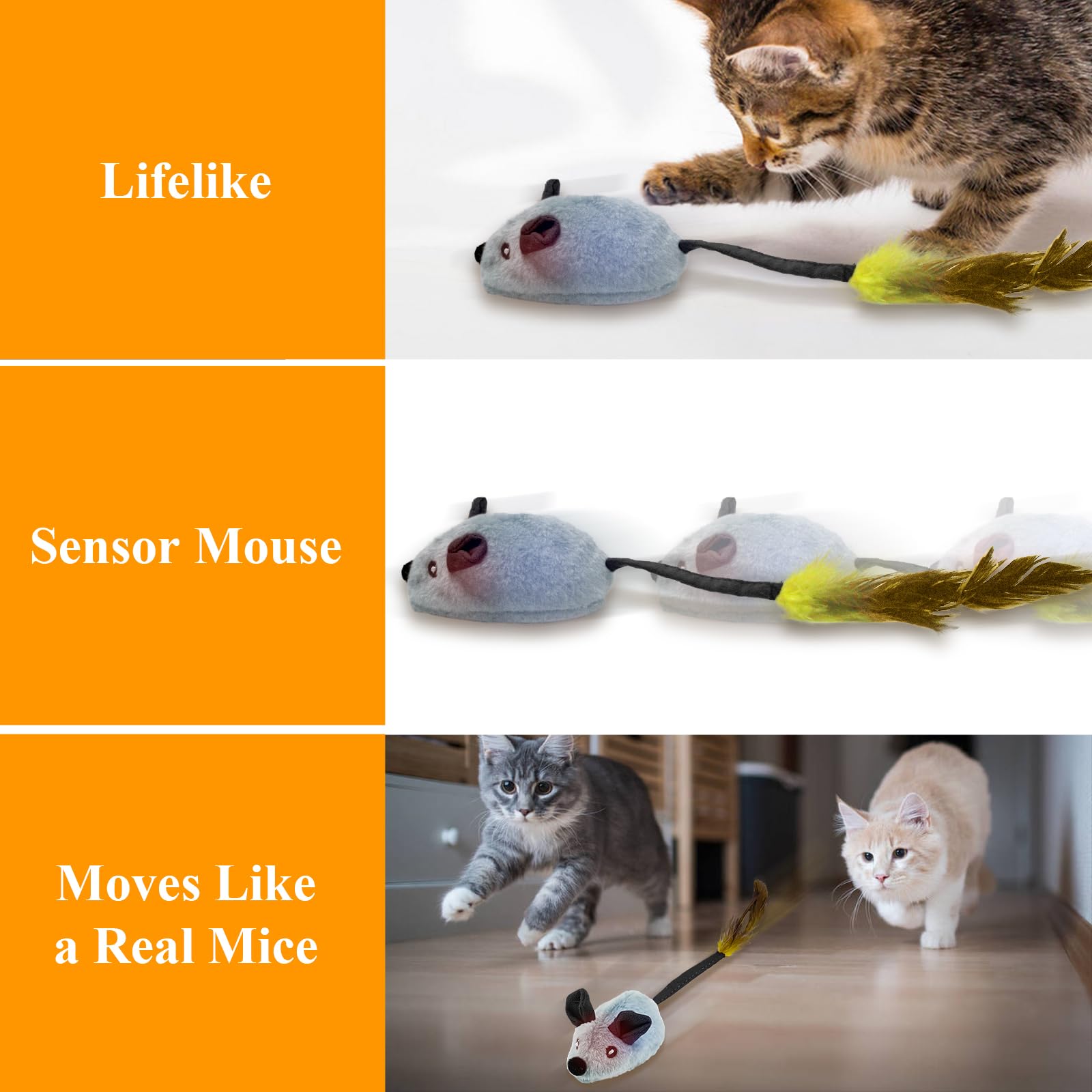 Giocattolo Elettrico Per Gatti Byffoer - Topolino Con Piume, Movimento Intelligente E Anti-Noia