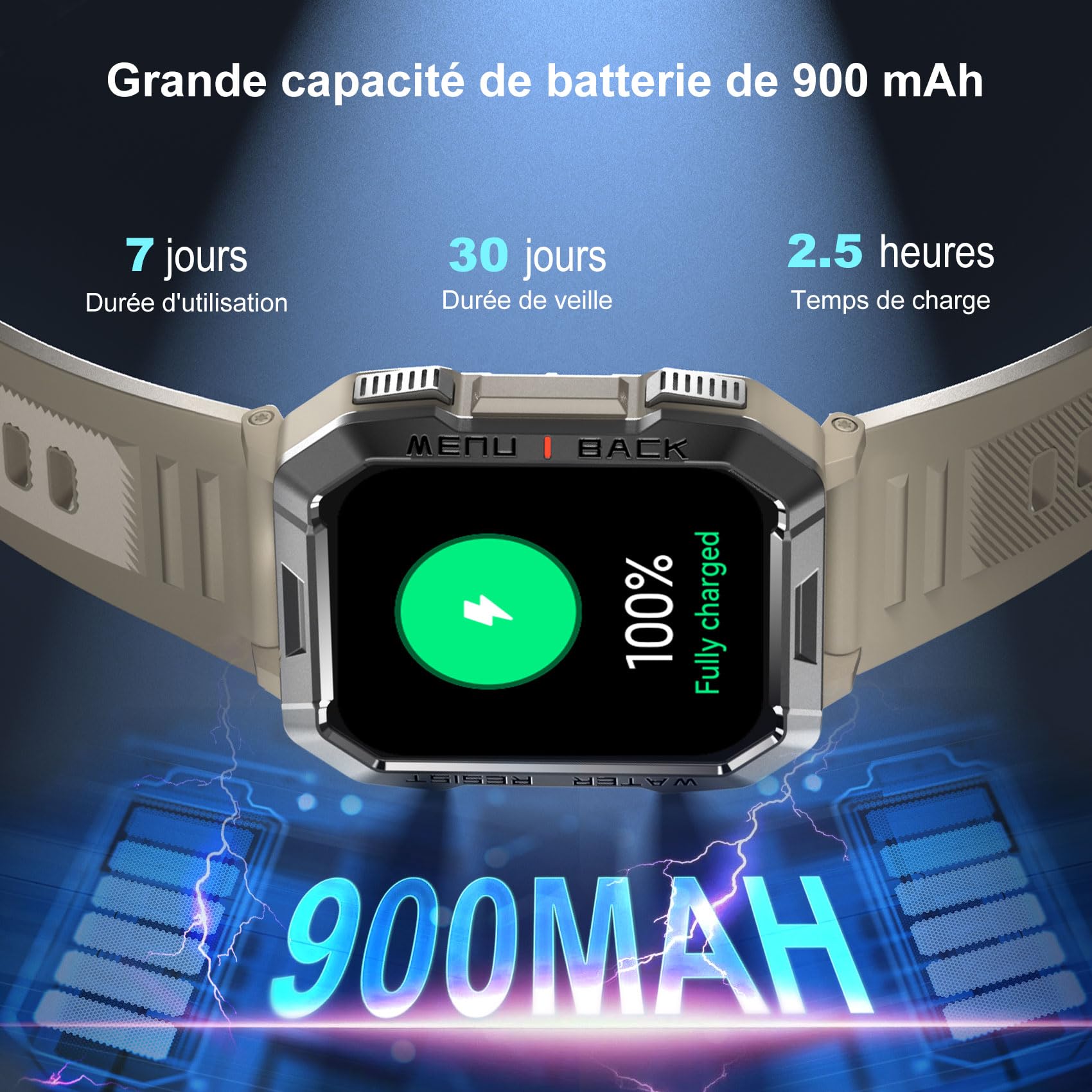 Blackview W60 Montre Connectée Homme, Fonction Ilumination, Double Bracelets, Écran 1.39" TFT, Cardiofréquence/SPO2 à 24 Heures, Analyse Sommeil, 100 Modes de Sport, pour Android/iOS (Kakhi)