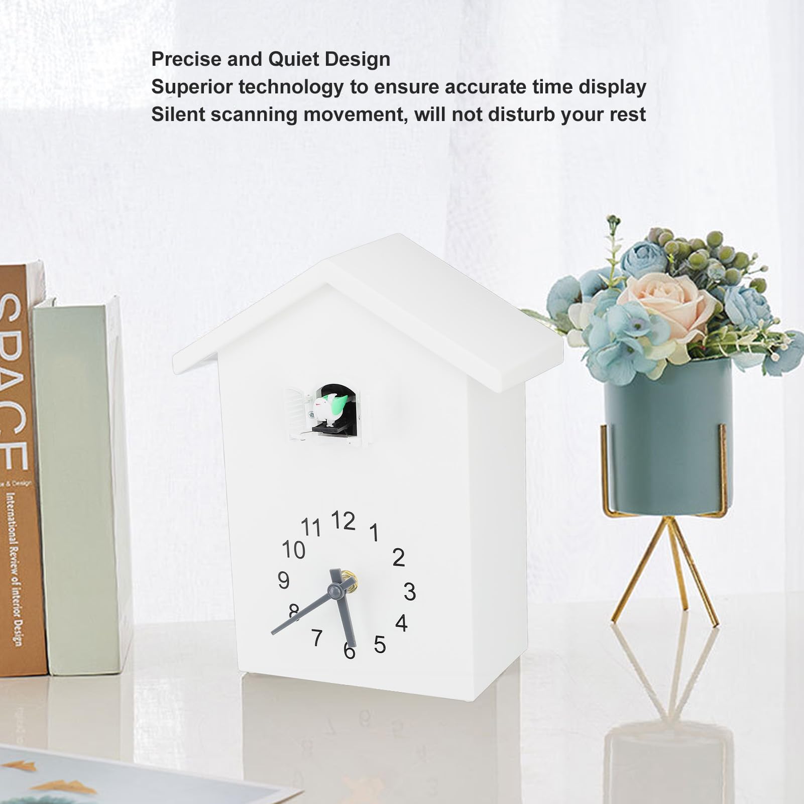 Reloj de Cuco, Reloj de Pared con Forma de Casa de Pájaros con Péndulo, Pequeño y Moderno Llamado de Voz de Pájaro, Estilo Nórdico, Arte de Pared, Péndulo para Colgar en la (White)