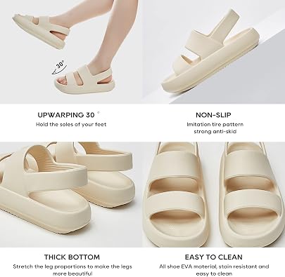 utune Sandals For Women,Casual Open Toe Cloud Slide Sandals Soft Thick Sole Non-Slip Indoor Outdoor Summer Sandal