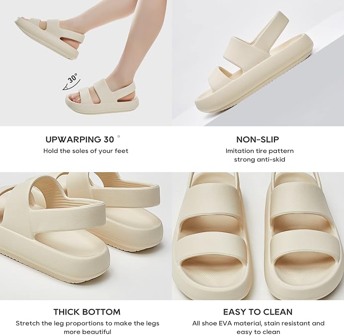 utune Sandals For Women,Casual Open Toe Cloud Slide Sandals Soft Thick Sole Non-Slip Indoor Outdoor Summer Sandal