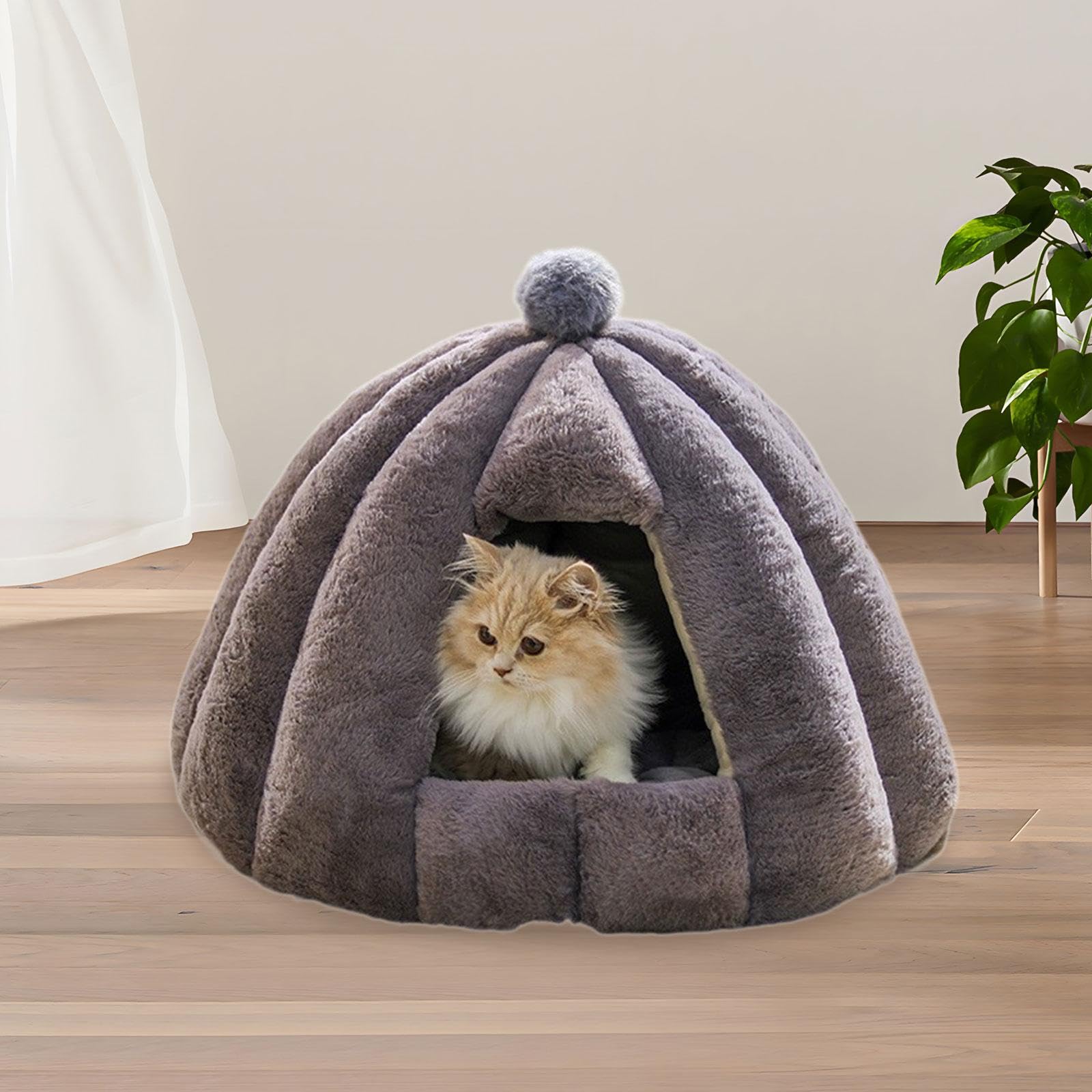 Tenda per Gatti, Cuccia Calda per Cani, Cuccia Accogliente per, Nido Semi-Chiuso per Gattini, Grigio, M