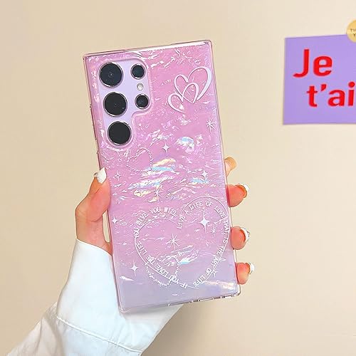 Miniatura 3 de YeLoveHaw Funda protectora delgada para Samsung Galaxy S23 Ultra para mujeres y niñas, color rosa y morado con purpurina, bonito patrón en forma de