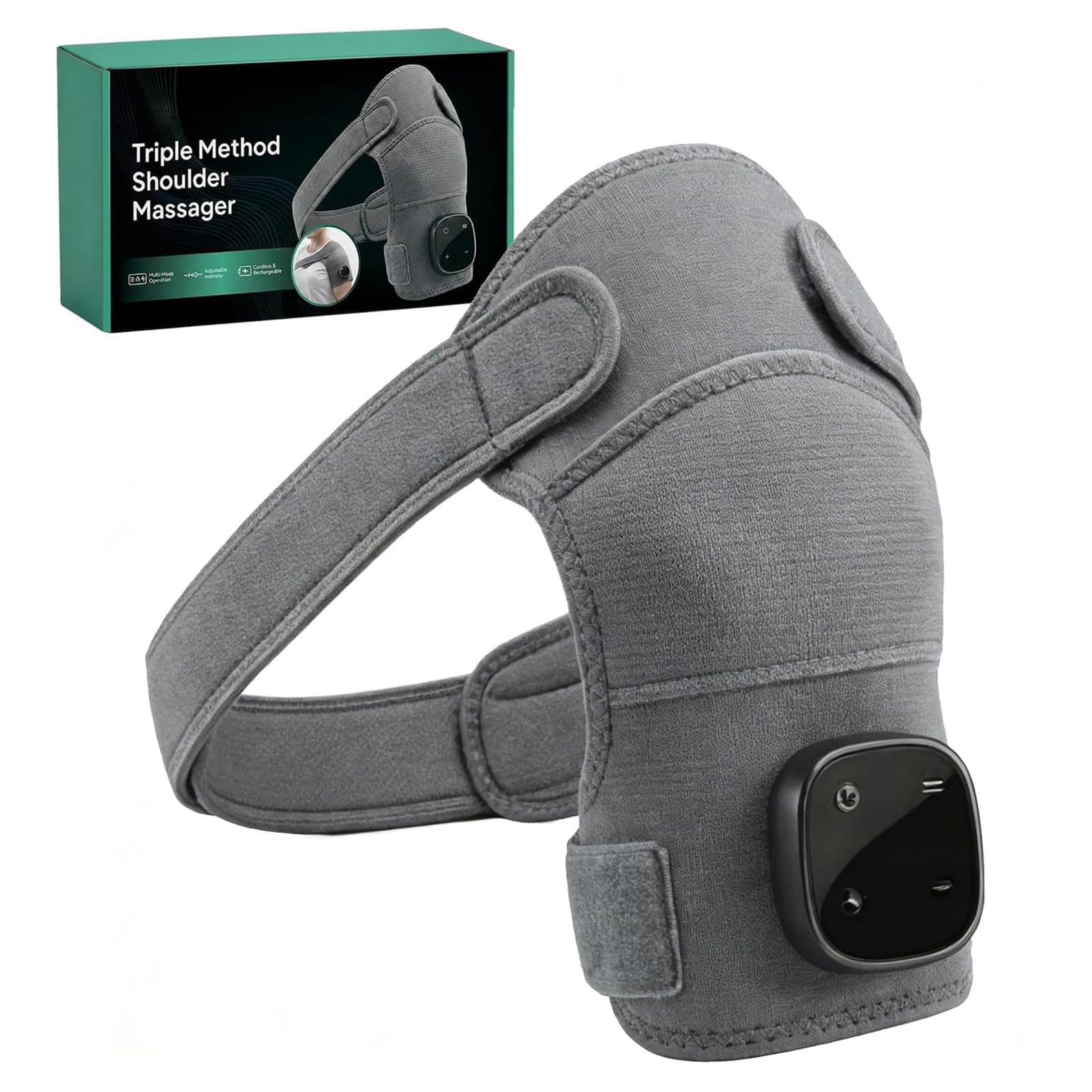 Hewelth Triple Method Shoulder Massager, Tragbare Beheizte Schulterstütze mit Vibrationsmassage & Kompression, Elektrische Schulter-Massagegerät mit 3 Heizstufen für Damen, Herren