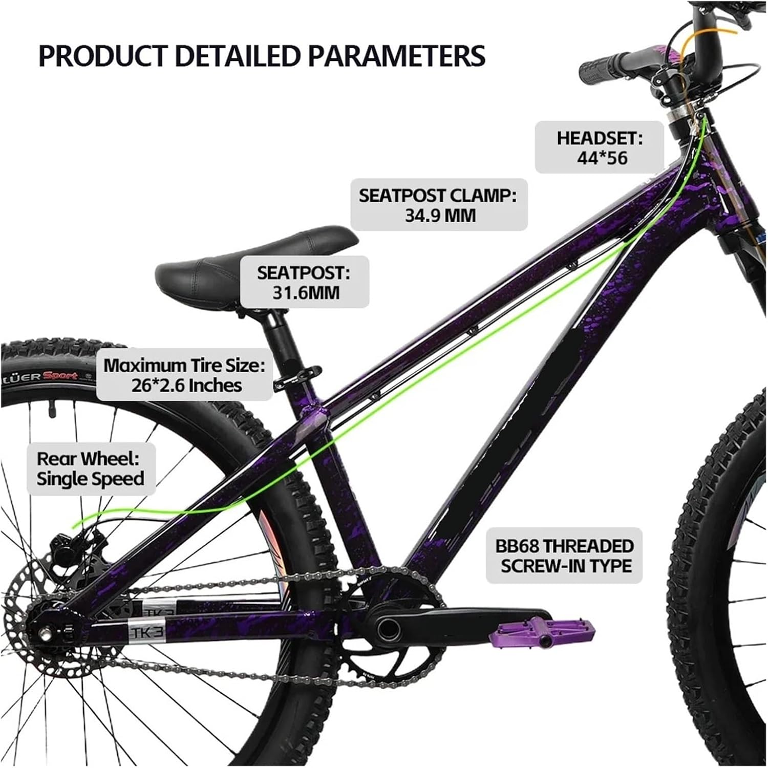 Compatible for Tanke 26inch Dirt Jump Frame Ultralight Aluminum Alloy Mountain Bike Hardtail BMX 10x135mm Quick Release