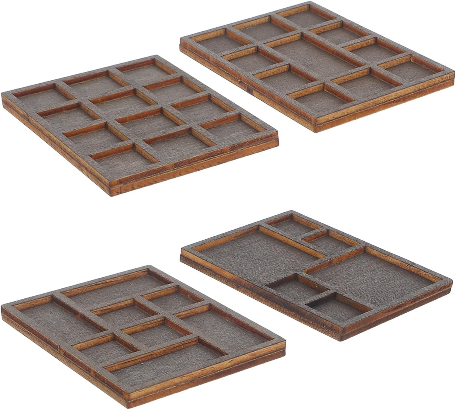 4Pcs Rock Collection Display Case - Miniatures Display Rack - Gem Stones Holder - Wooden Trinket Storage Box - Dollhouse Decorative Shelf