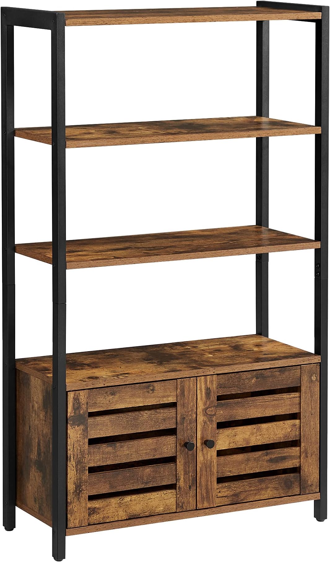 VASAGLE LOWELL Bookshelf, Storage Cabinet with 3 Shelves and 2 Louvered Doors, Industrial Bookcase in Living Room, Study, Bedroom, Multifunctional, Rustic Brown ULSC75BX