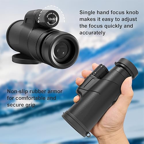 Miniatura 7 de Telescopio monocular de 12 x 42 para adultos, monoculares compactos HD de alta potencia, telescopio portátil de mano con prisma BAK4 y lente FMC