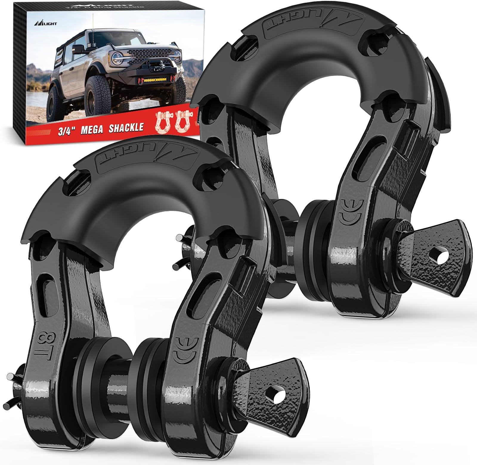 Nilight 2 Pack 3/4" Mega D-Ring Shackle with 7/8" Screw Pin 68,000LBS Break Strength, Heavy Duty Off Road Recovery Shackle for Use with Tow Strap, Winch, Off-Road Jeep Truck Vehicle