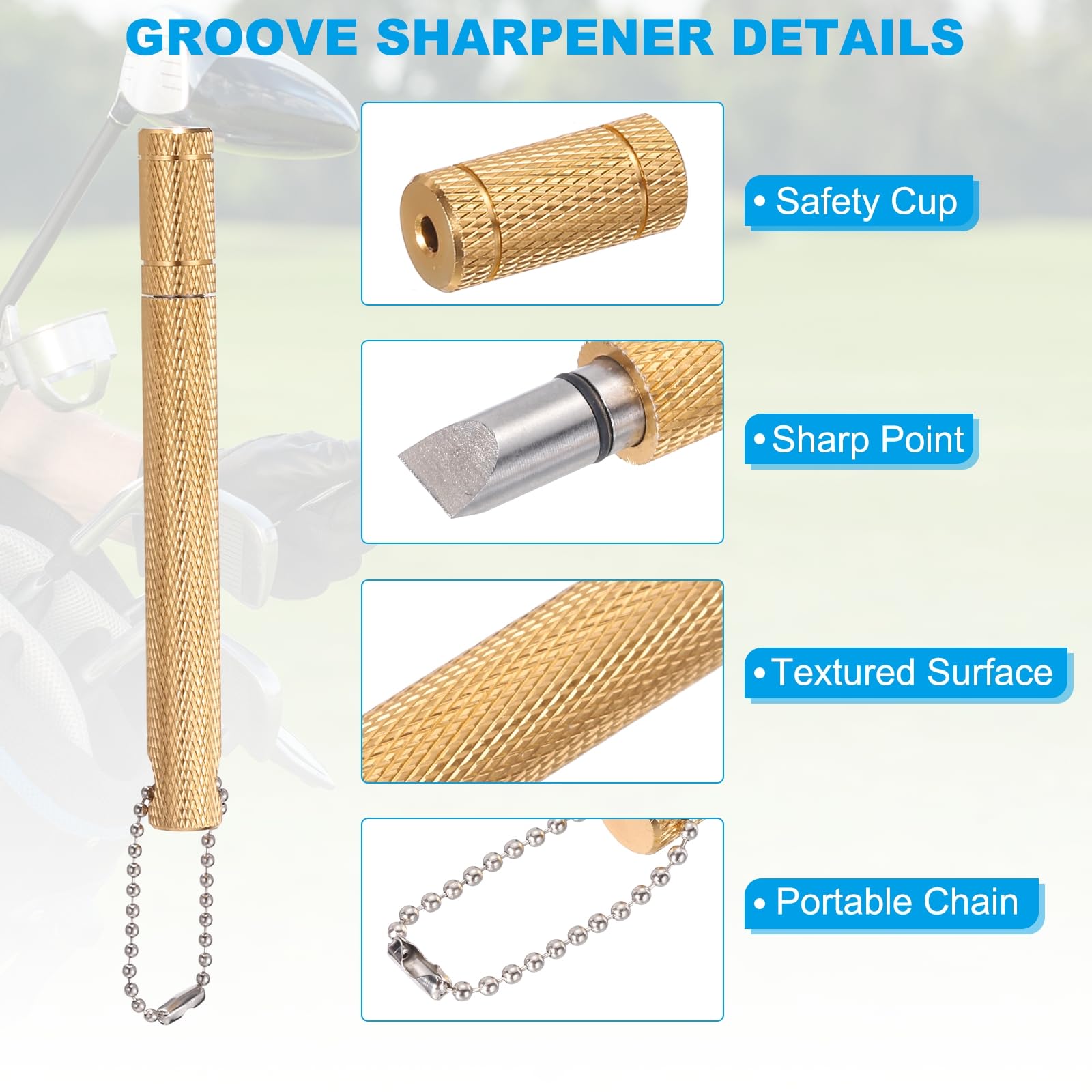 PATIKIL Golf Club Groove Sharpener, Golf Club Sharpeners Re-Grooving Tool and Cleaner for Men U & V-Grooves Wedges Irons Generate Optimal Back Spin, Gold - Image 3