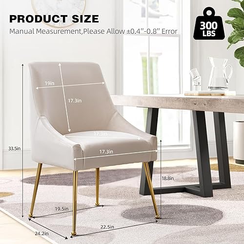 Miniatura 3 de Mid-Century - Juego de 2 sillas de comedor modernas de terciopelo, sillas decorativas tapizadas con mango dorado y patas de metal pulido para