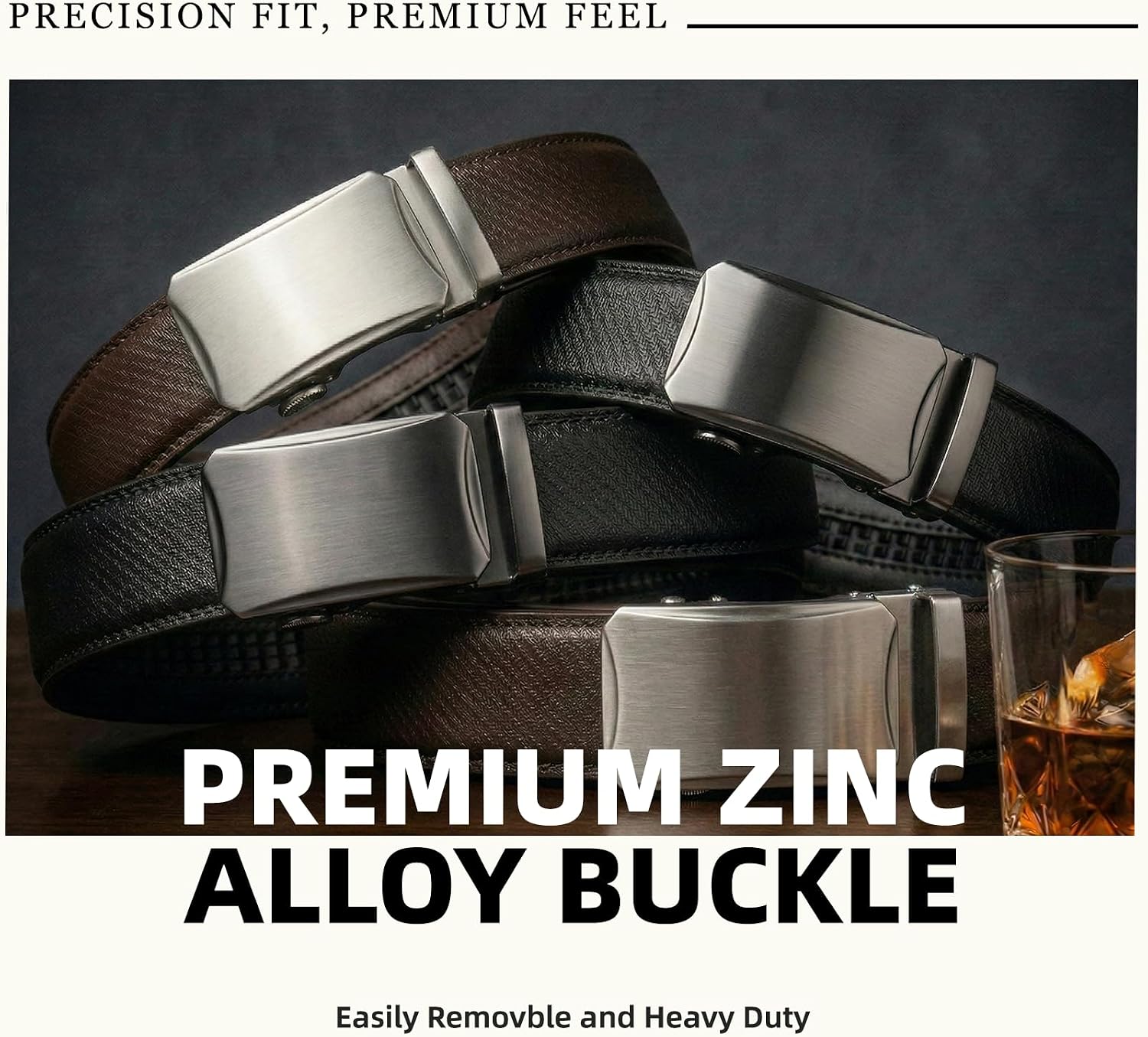 Men Leather Ratchet Belts 2 Pack, Adjustable Belt Gift Boxed 1 3/8“ image 5