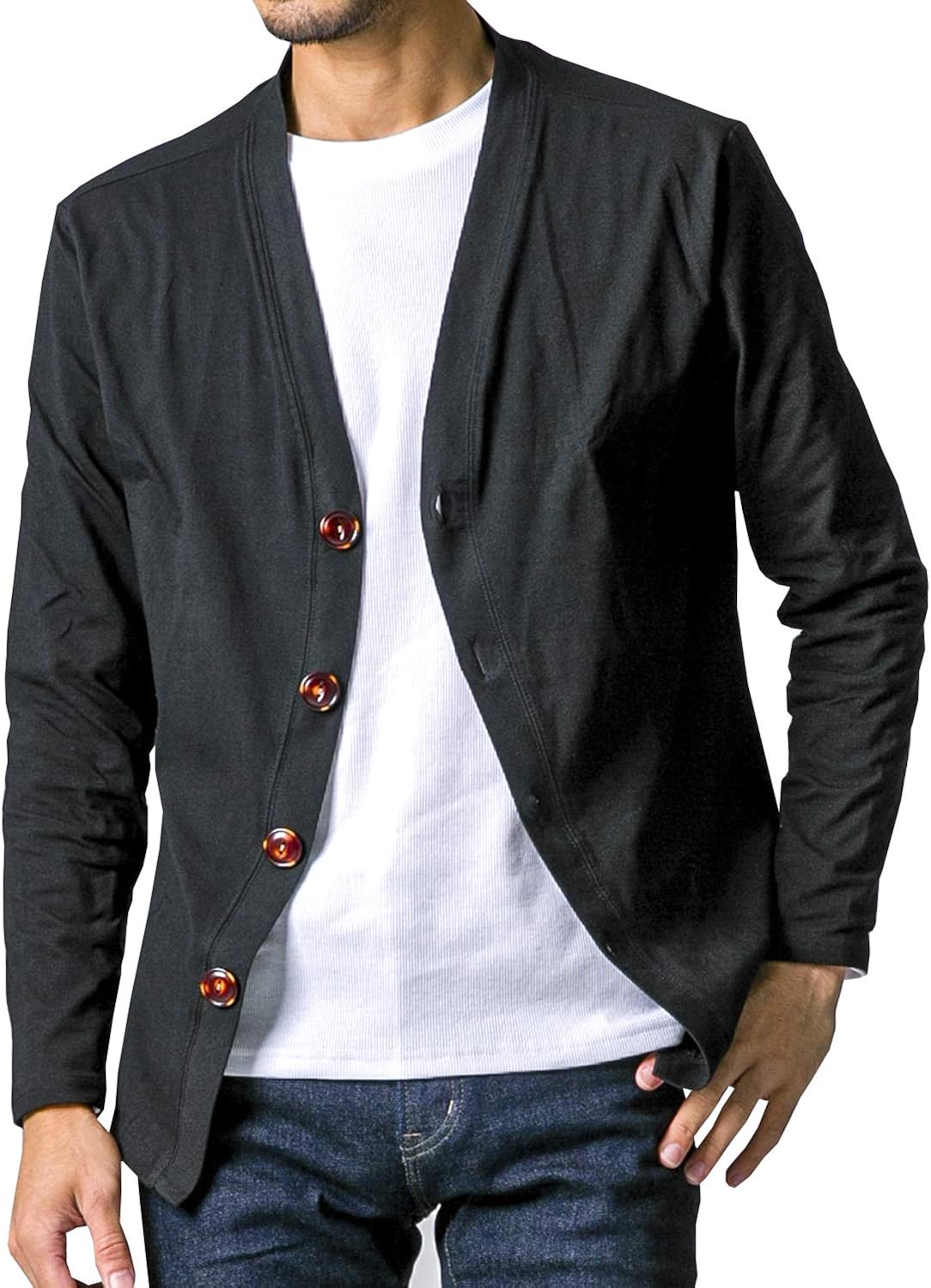 Amazon FTELA(フテラ) メンズ カーディガン ジャケット セーター 羽織 シンプル 無地 長袖 ボタン 春夏秋冬