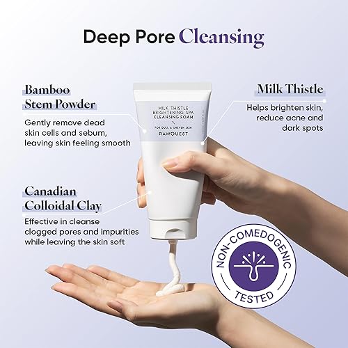 Miniatura 5 de RAWQUEST Milk Thistle Brightening Spa Cleansing Foam 5.07 oz I Limpiador profundo de poros I para pieles sensibles y secas I Crema de espuma fina