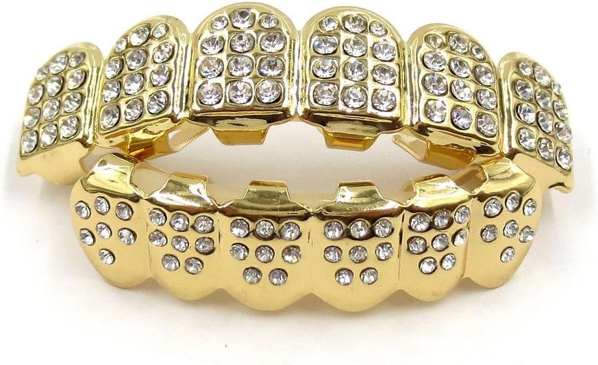 Heart Grillz Teeth, 18K Gold Plated Brass with CZ, Hip-Hop Costume Accessory for Men and Women