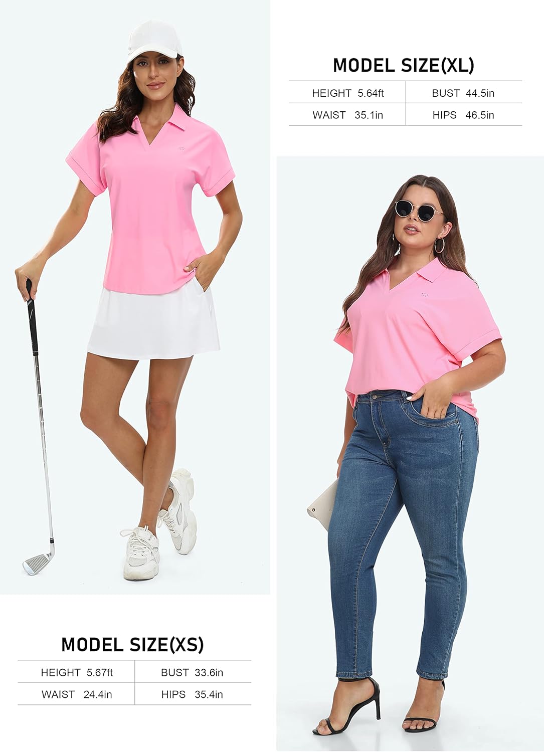 JINSHI Women's Golf Polo Shirts V Neck Collared Short Sleeve Sport Top UPF50+ Loose Tennis Shirts Quick Dry - Image 5