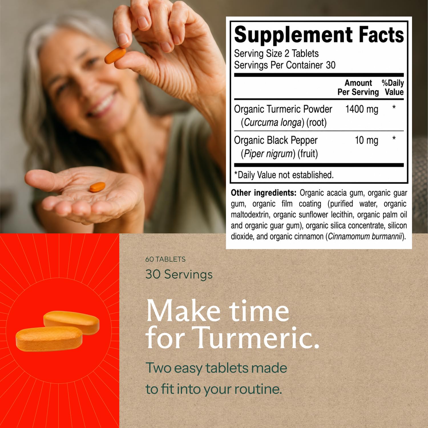 USDA Certified Organic Turmeric Supplement – Includes Organic Turmeric & Organic Black Pepper – 1,400mg of Turmeric per Serving - 60 Count (Pack of 1) — Amazon image 4