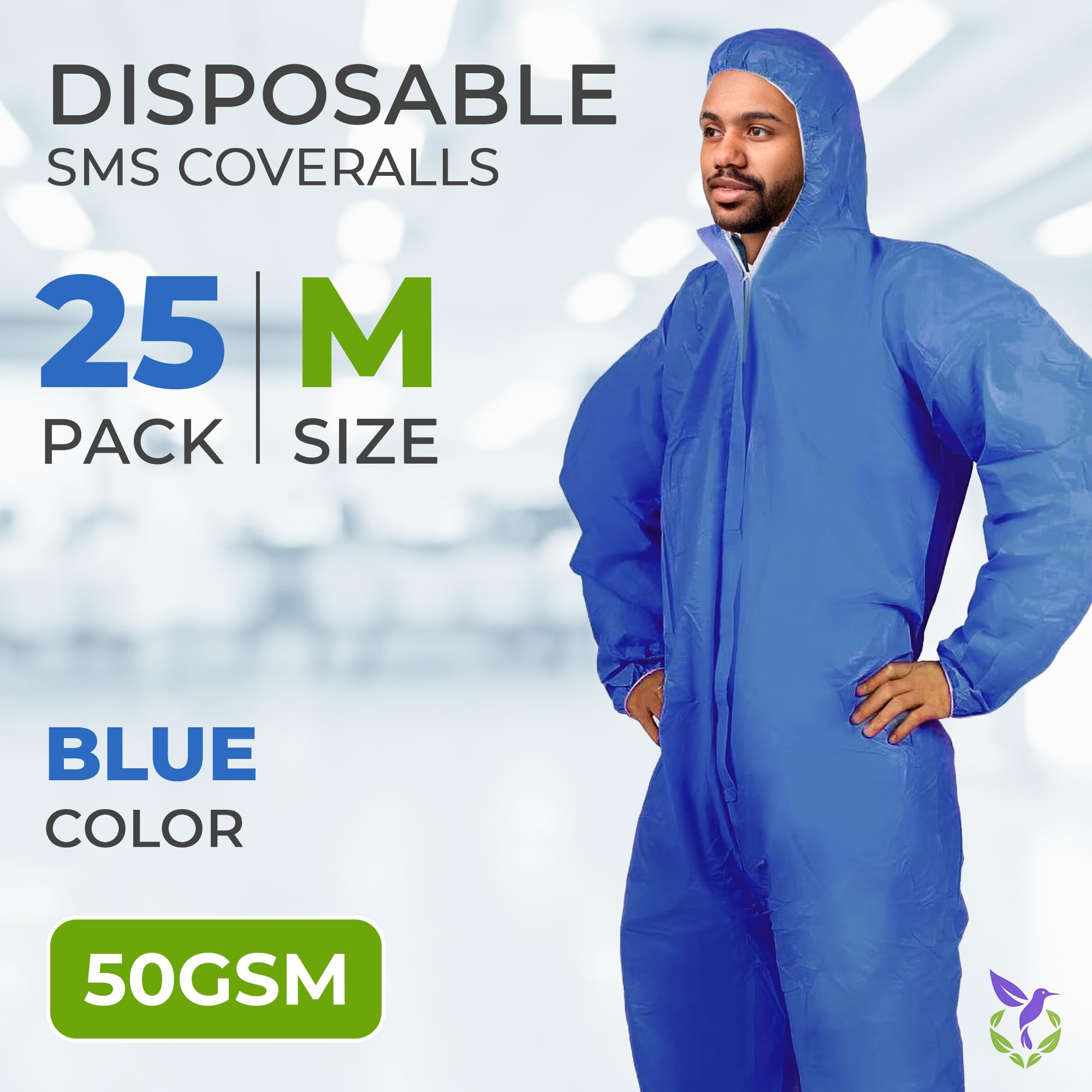 AMZ Medical Supply Disposable Coveralls with Hood, Medium, Blue