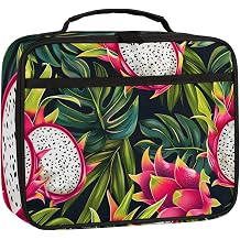 Palm Leaves Dragon Fruit Pitaya Lunch Box for Women Men, Reusable Insulated Lunch Tote Bag, Cooler Lunch Food Containers for Work Travel Picnic Outdoor Beach