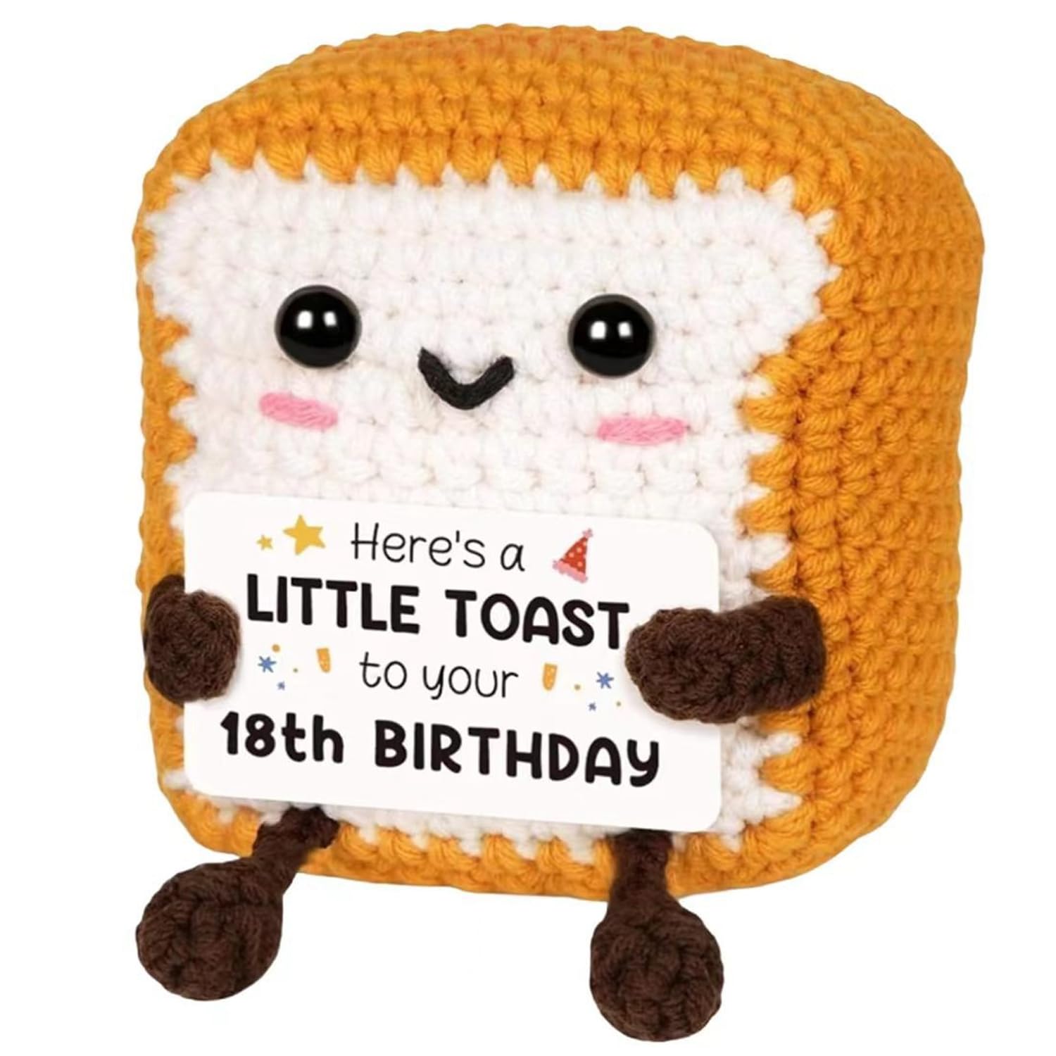 KTJEGE Handmade Crochet Toast Plush, Funny Handmade Toast Plush with Pun Card, Adorable Emotional Support Gift Home Decor, Adorable Hom 18th Birthday for Sister Brother Daughter Son Tennage Boy Girls