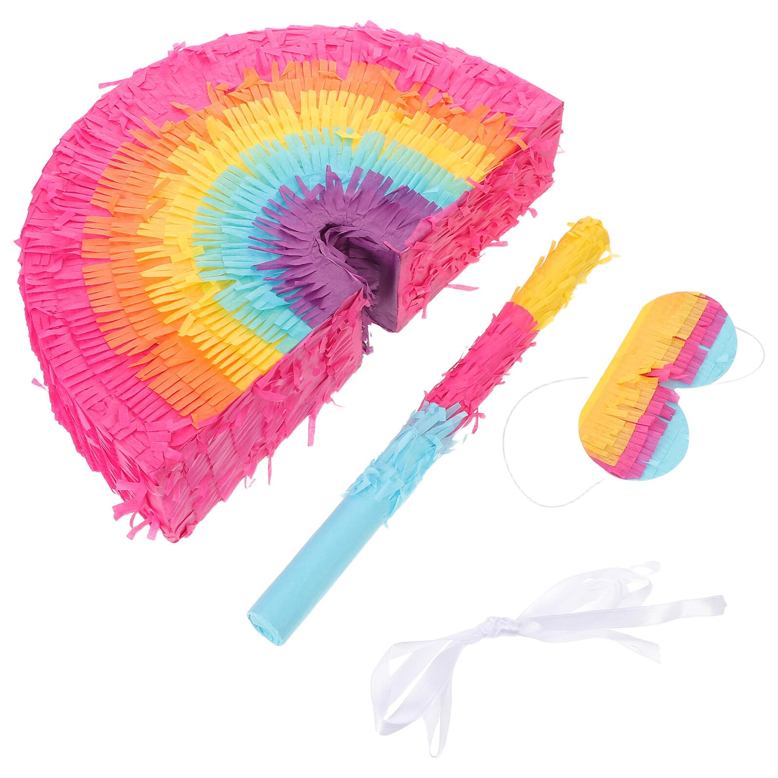 Regenbogen Piñata mit Augenbinde und Fledermaus-design Bunte Geburtstagsdeko für Junge Mädchen Mexikanische Karnevalsdekoration Party-spiel für Süßigkeiten Geeignet für Boho-feste