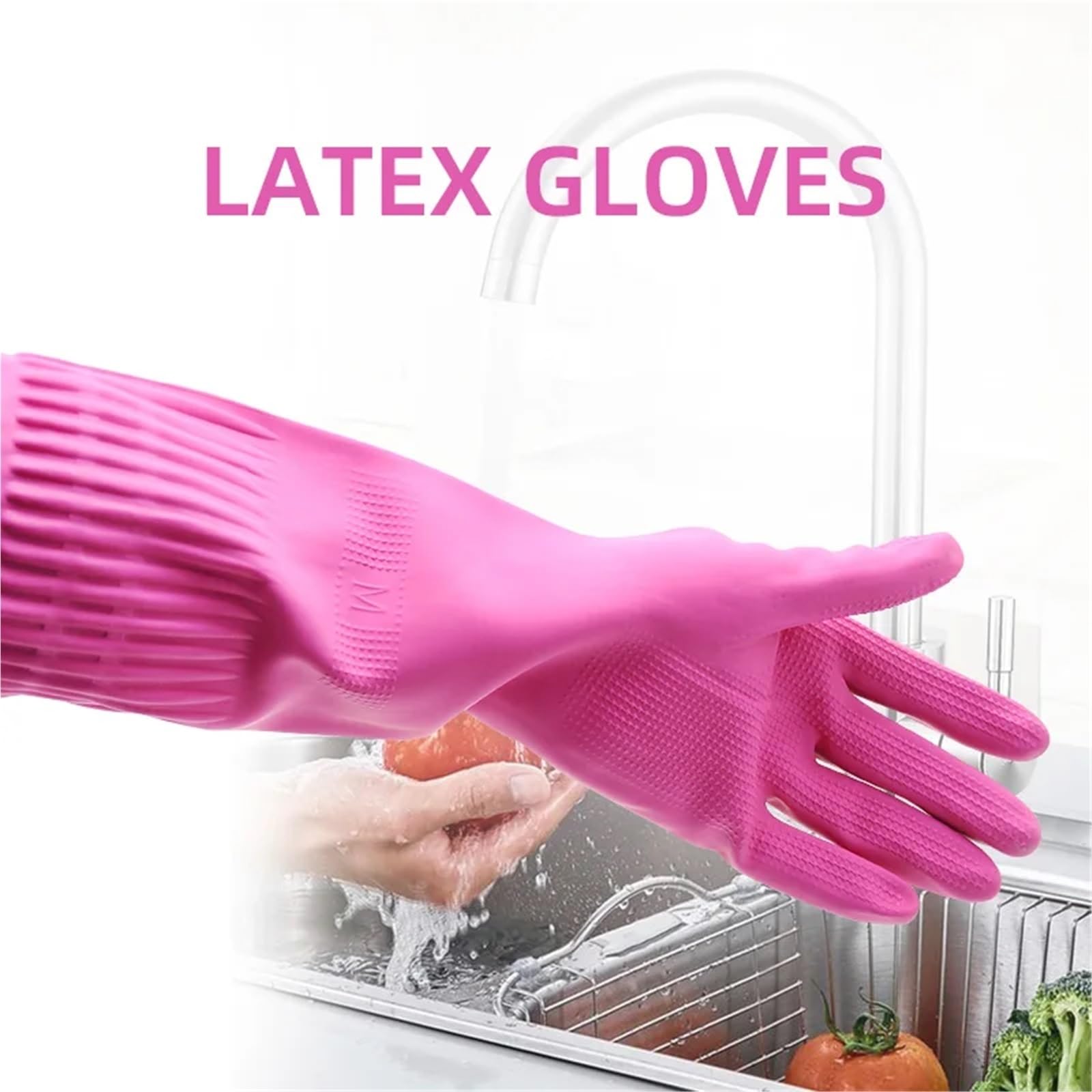 Guanti for lavare i piatti in lattice da 3 pezzi, extra lunghi e spessi, antiscivolo, for la cucina, lavori domestici, for pulizia dell'auto, for vestiti, guanti di gomma Per La Casa(M)
