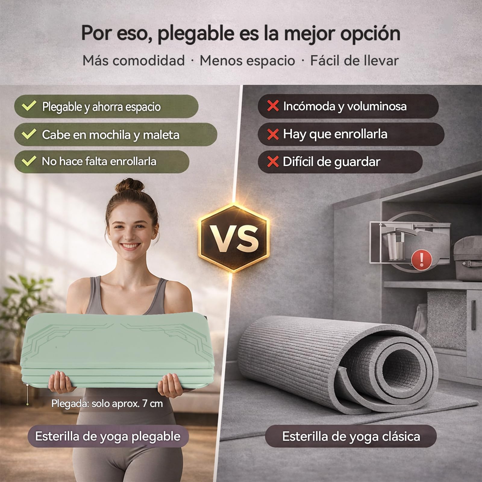FunLife Esterilla de yoga XXL 190 × 66 cm – 10 mm plegable | Extra grueso y antideslizante. Ideal para yoga, pilates, gimnasia, así como entrenamiento en casa, en el gimnasio o al aire