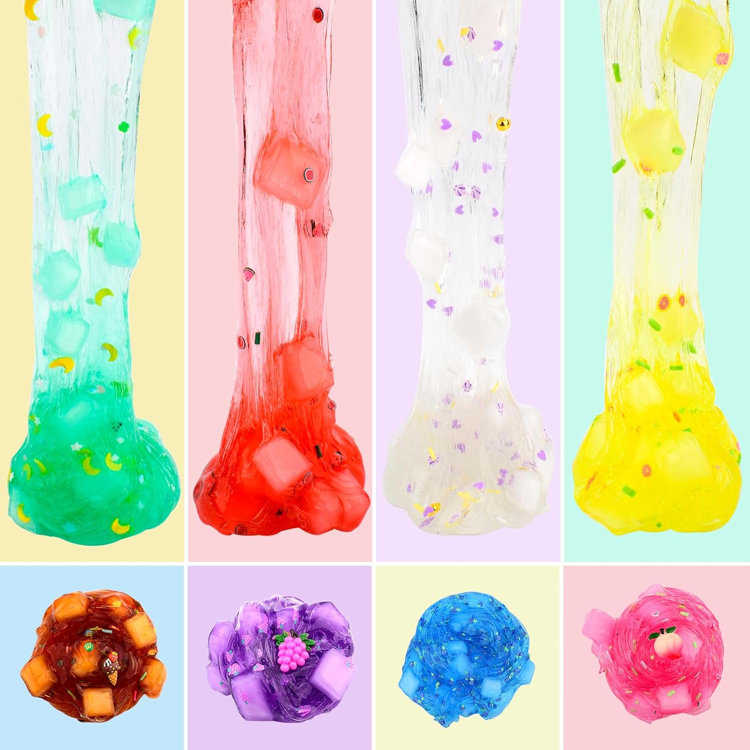 Jelly Cube Clear Slime Kit 8 Pack for Kids, Crunchy Bulk Slime, Super Soft & Non-Sticky, DIY Crystal Slime Party Favors for Girls Boys 5 6 7 8 9 10 11 12