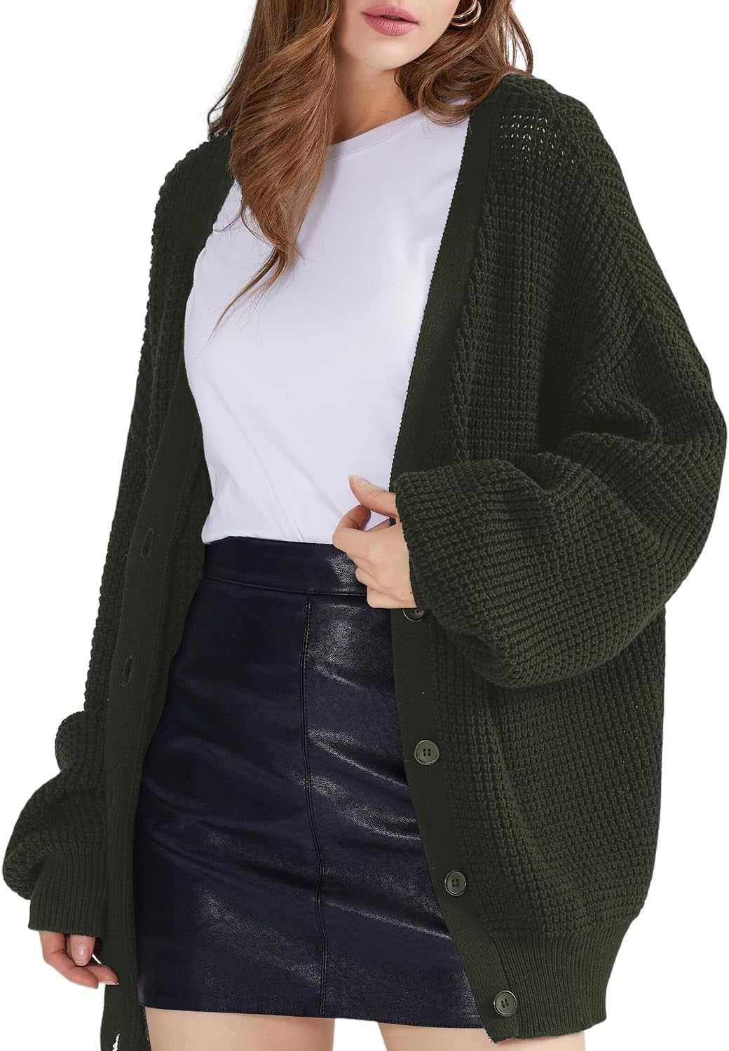 QUALFORT Cardigan Sweaters for Women 100% Cotton Button-Down Oversized Knit Outerwear Fall Tops for Women 2025