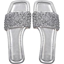 GORGLITTER Womens Sparkly Jeweled Flat Sandals Dressy Open Toe Glitter Shiny Slippers Slip-on Shoes