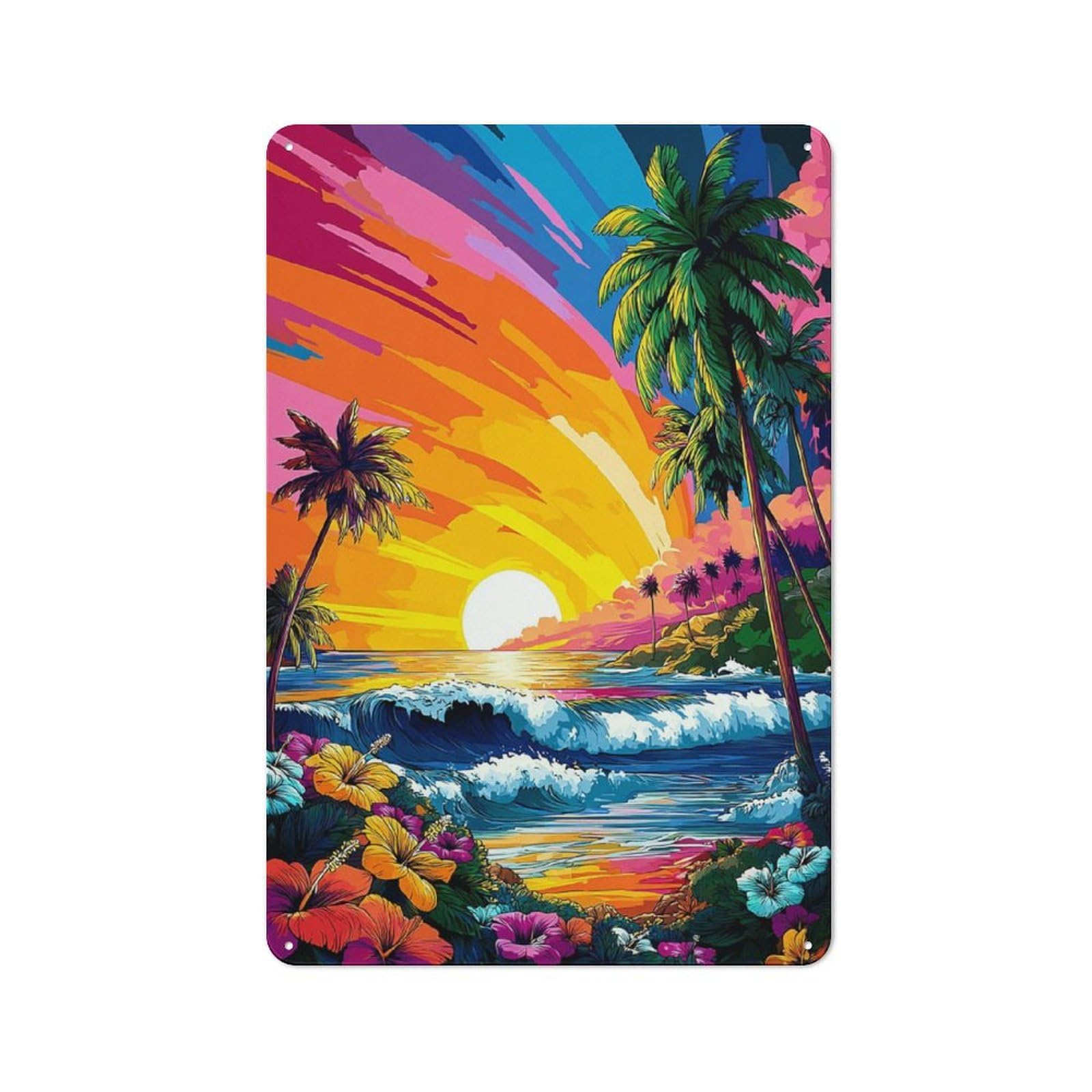 Junmoney Vibrant Tropical Sunset Scene -1 Rustic Metal Sign 30X20cm For Café Or Restaurant, Suited To Café Owners And Decorators