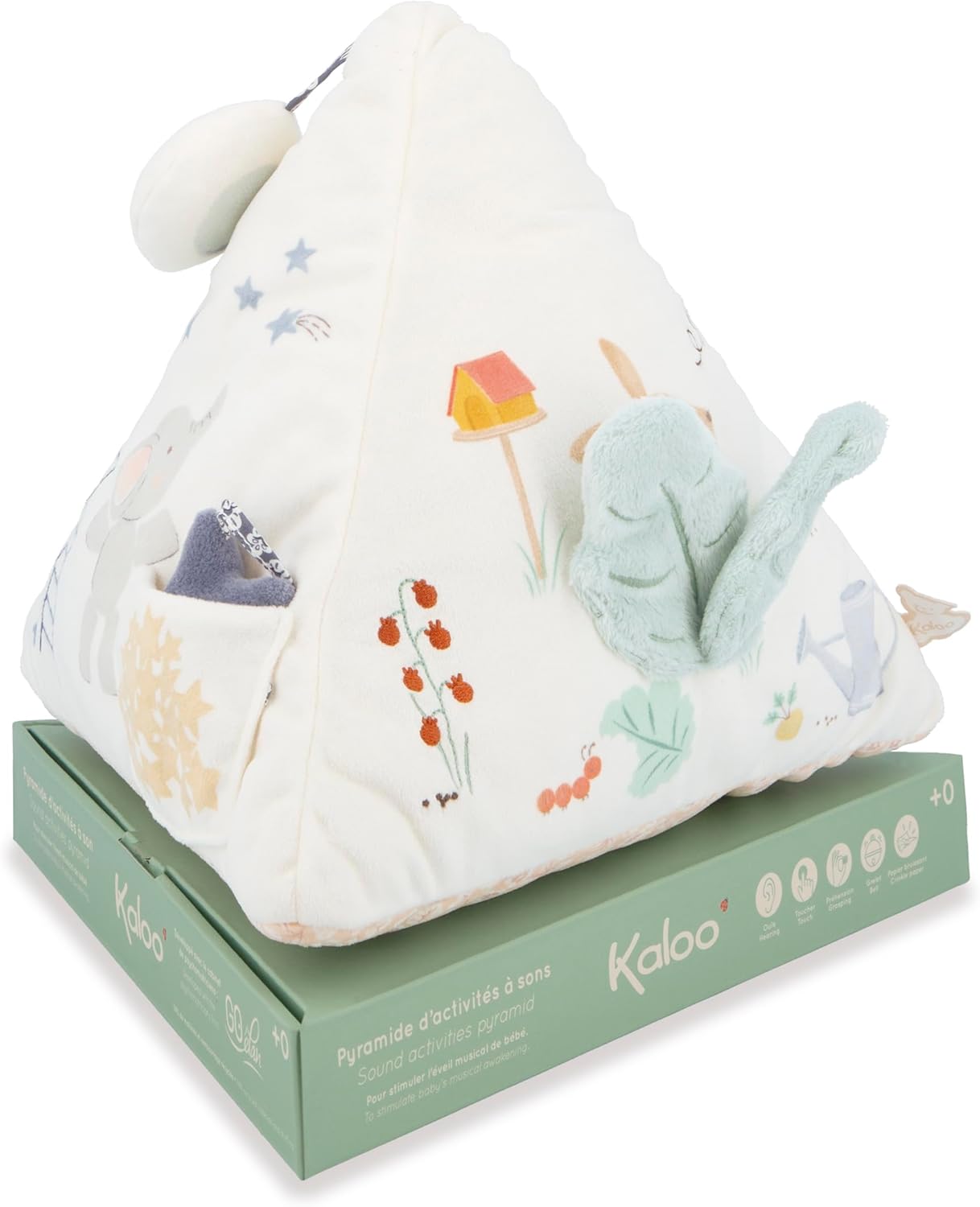 KALOO - Activity Pyramid for Babies - Sensory and Sound Activity Toy - Extra Soft Textures - Stimulates Senses: Hearing, Tocuher and Sight - Ideal for Playpen or Playmat - Fun Gift - K210015