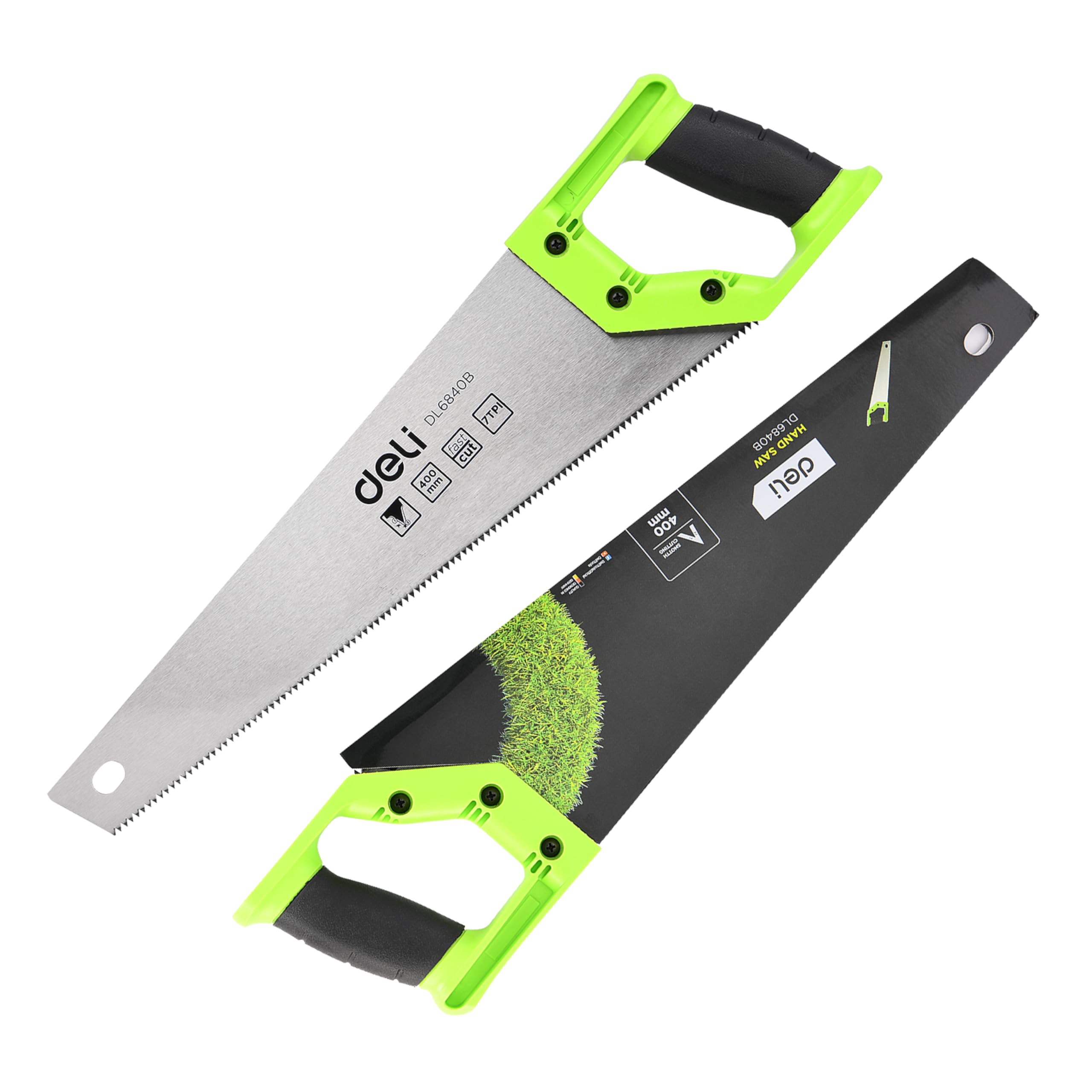 Deli 16” Hand Saw 400mm 7 TPI - Wood Hand Saw with Dual-Sided Ground Teeth, Fine Cut Saw for Woodworking, Dual Colour ABS Handle