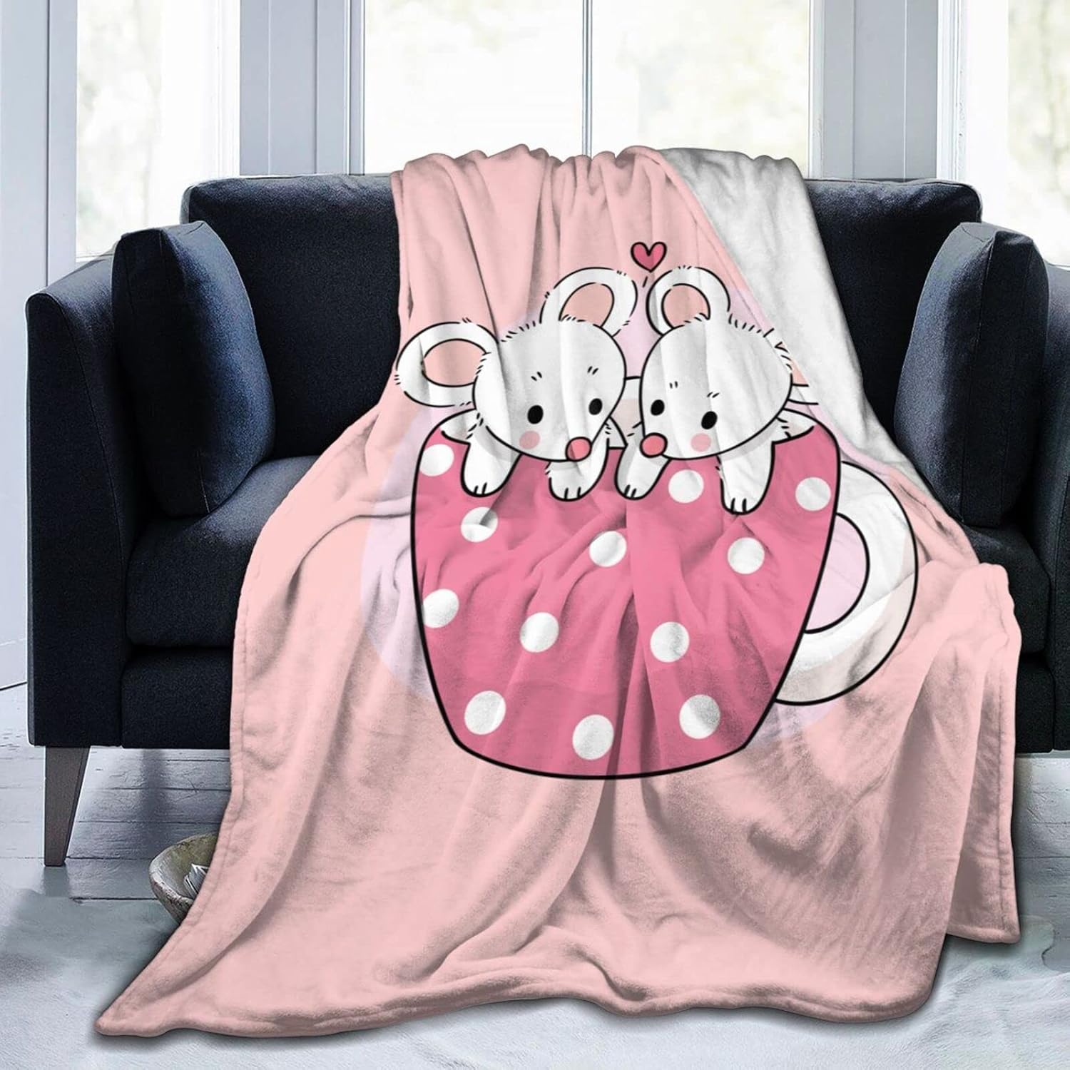 Cute Mouse Fall in Love Inside Coffee Cup Throw Blanket for Couch Bed Sofa Super Soft Cozy Throw Blanket 60"x50" Blankets