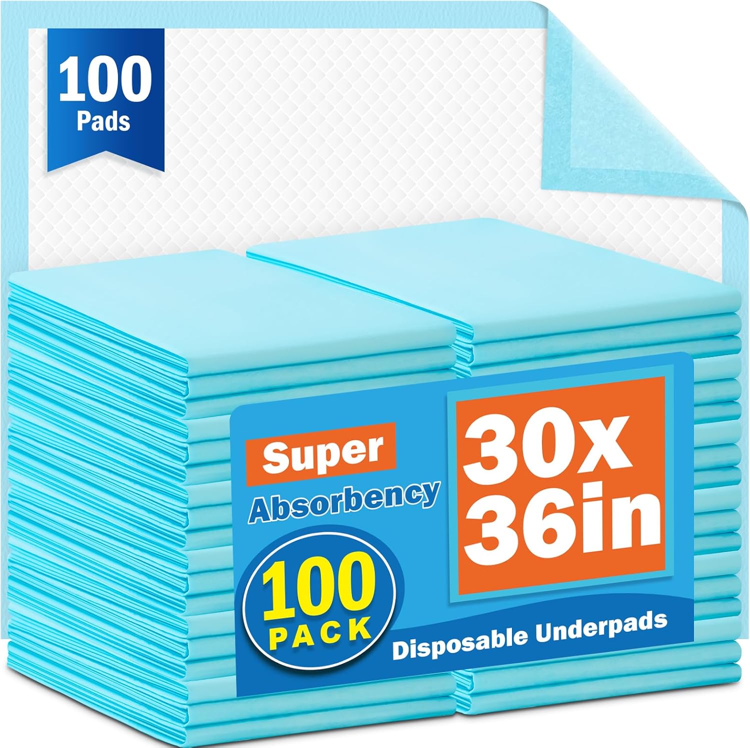 100Pcs 30” x 36”Bed Pads Disposable Adult, Incontinence Bed Pads, Super Absorbency Chucks Pads Disposable, Chucks Underpads Extra Large, Pee Pads for Adults, Pets & Kids, Puppy Training Pads