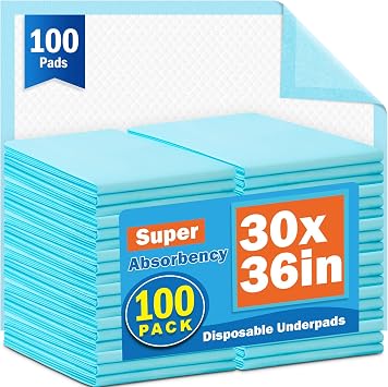 VISRIE 100Pcs 30 x 36Bed Pads Disposable Adult, Incontinence Bed Pads, Super Absorbency Chucks Pads Disposable, Chucks Underpads Extra Large, Pee Pads for Adults, Pets & Kids, Puppy Training Pads
