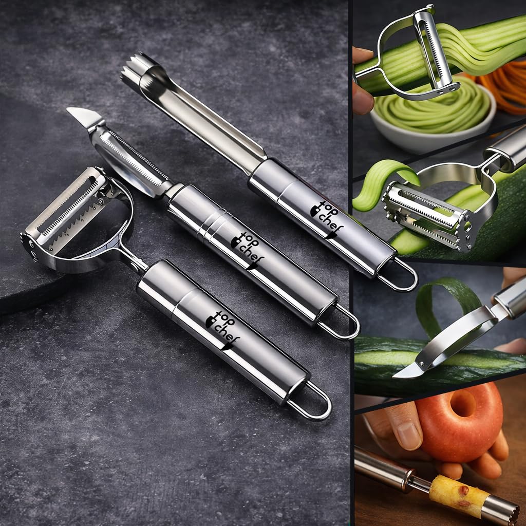 TriPeel Max 3-Piece Peeler Set – Julienne & Serrated Peelers with Apple Corer