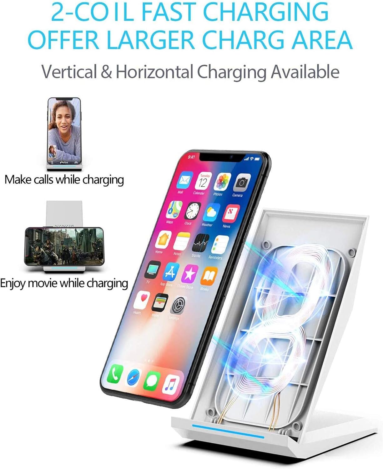 NANAMI Fast Wireless Charger, Qi Certified Charging Stand[with QC3.0