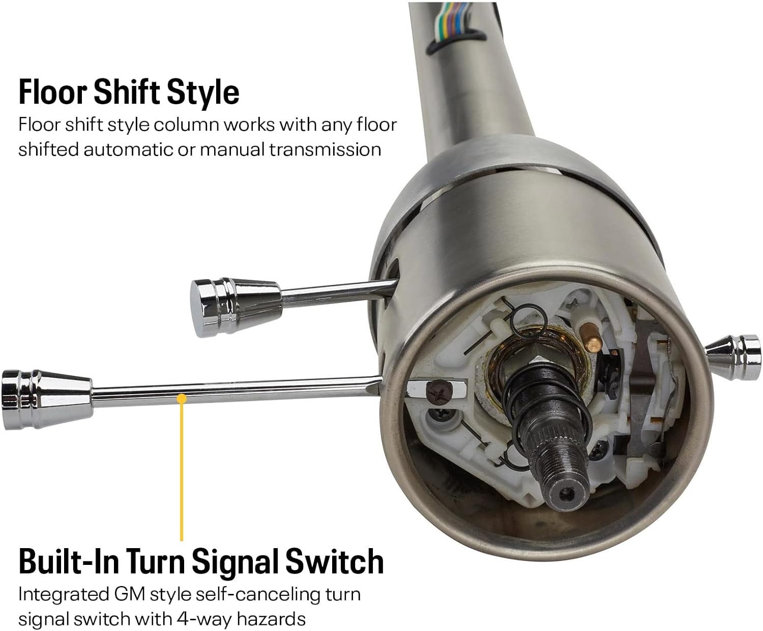 Universal GM 30-Inch Tilt Steering Column, Floor Shift, 5-Position Adjustable, Compatible with OE & Aftermarket Harnesses, 1969-1994 GM Specs, Includes Chrome Levers, Raw