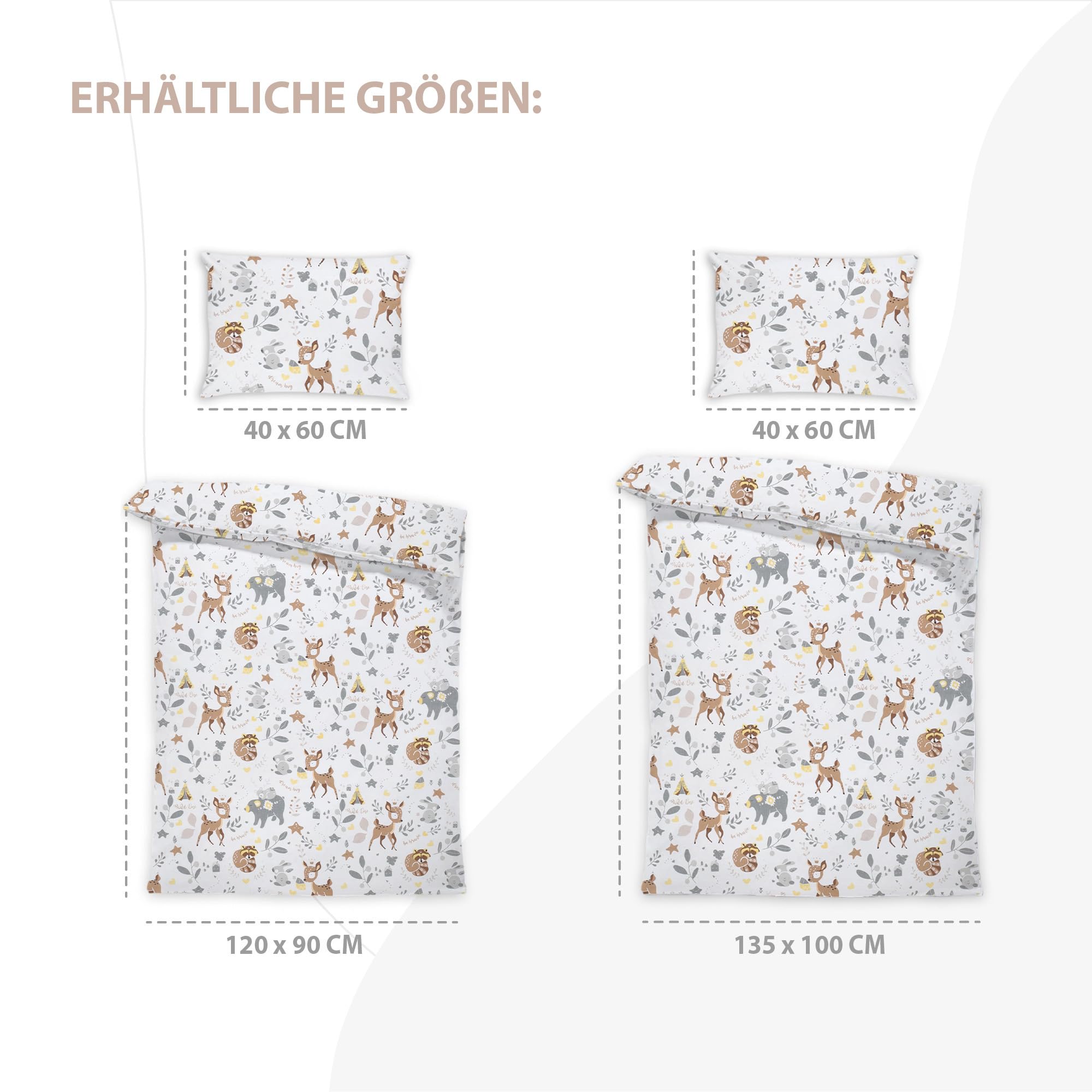 Totsy Baby Copripiumino per bambini 90 x 120 cm - set di lenzuola per bambini con federa 60 x 40 cm in cotone cervo