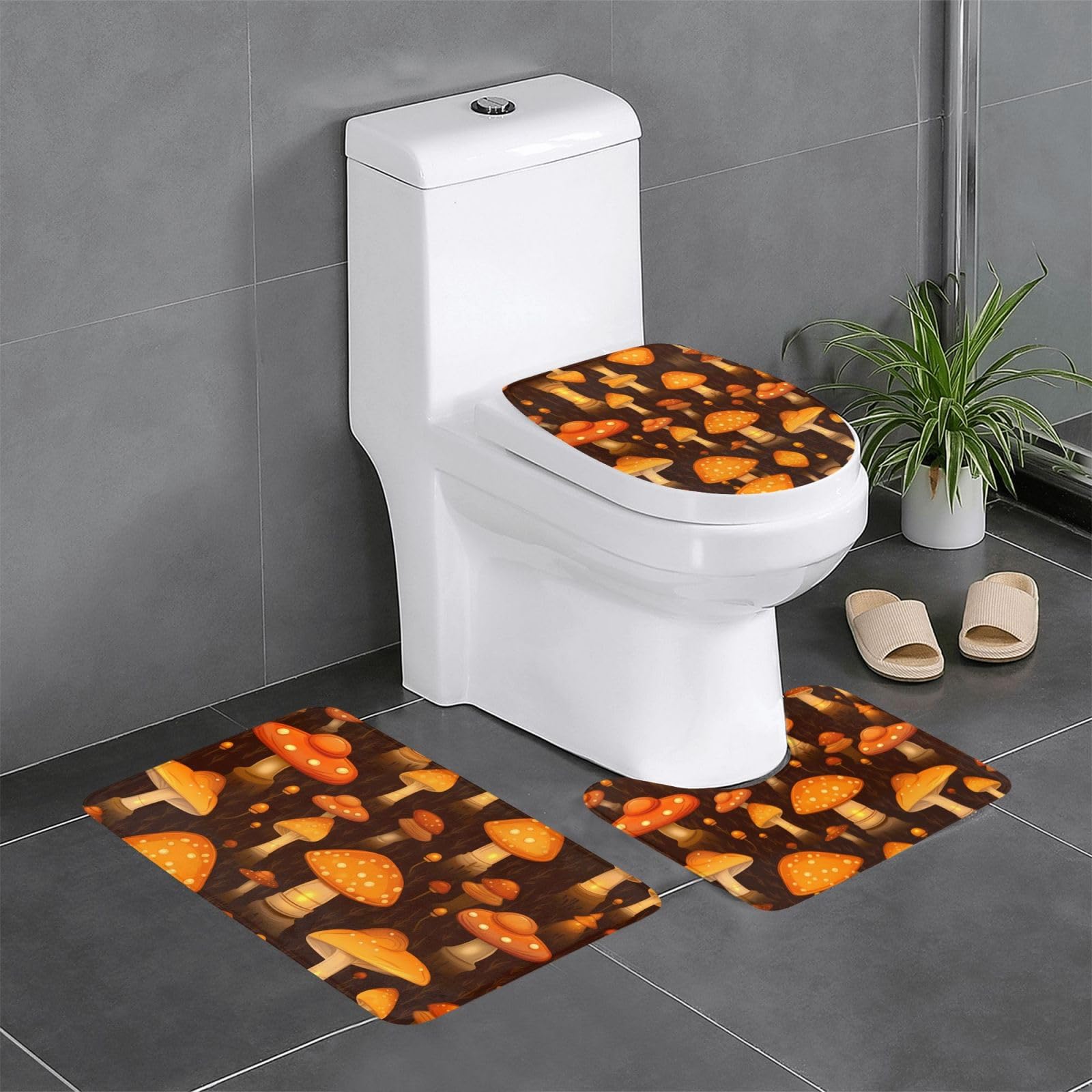 Tapis de salle de bain antidérapants champignons 3 pièces 61x40,6 cm lavables