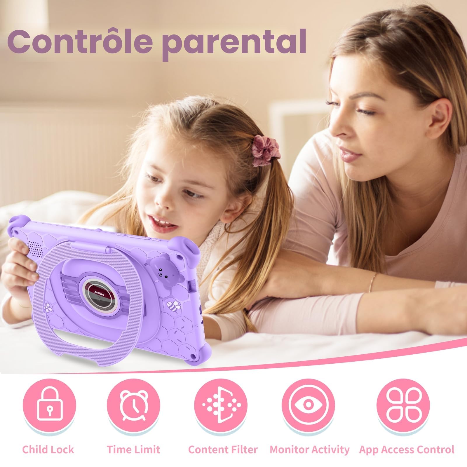 Tablette Enfants 7 Pouces Android Quad Core 2 Go RAM 32 Go ROM 128 Go Extension WiFi Contrôle Parental Étui Antichoc