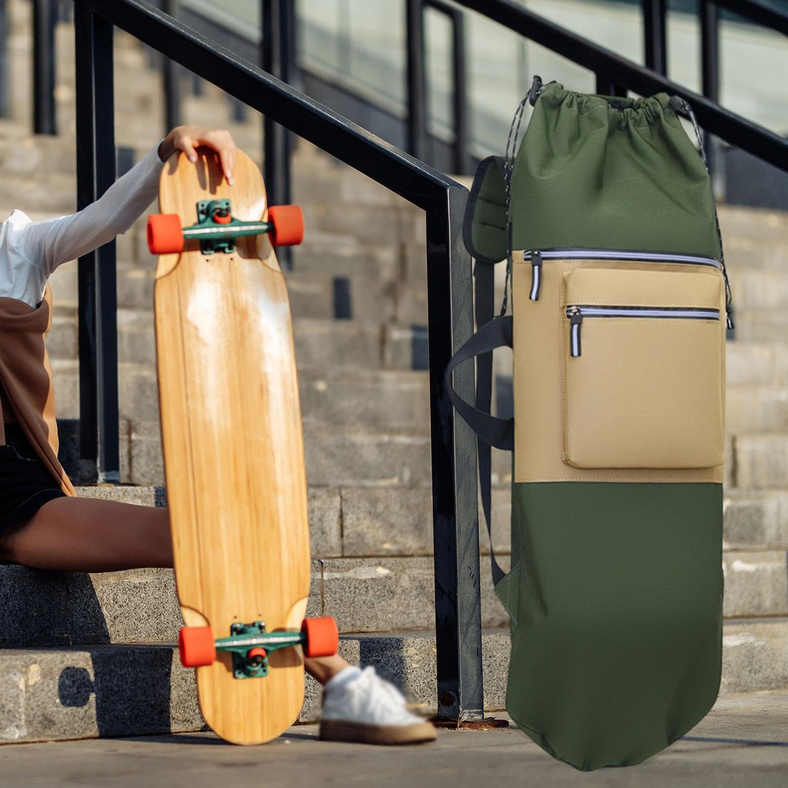 Zaino per Skateboard E Longboard, Zaino Pieghevole con Chiusura a Coulisse E Spallacci Regolabili, Borsa Extra Capiente con Oxford Mate