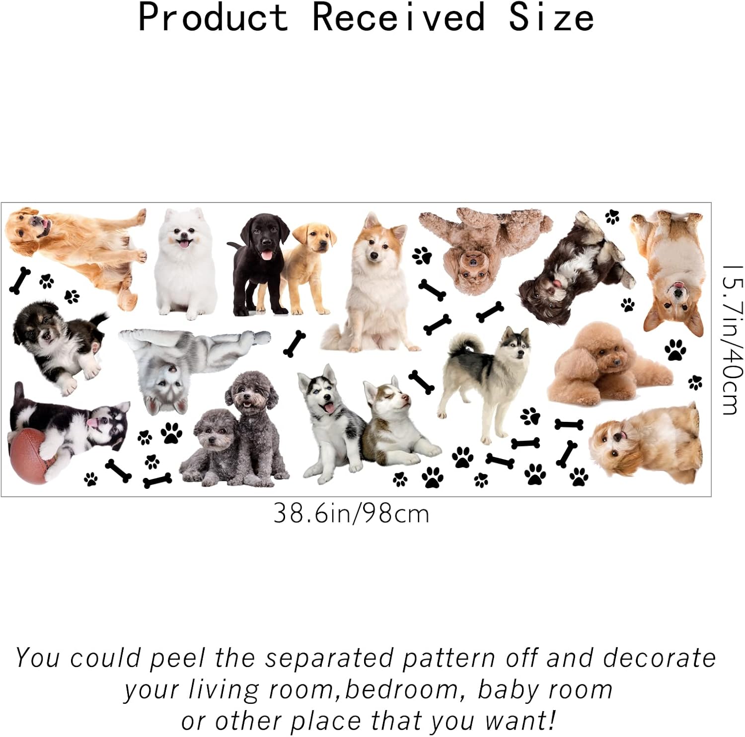 SUPERDANT 3D Pet Dog Wall Stickers Cute Dogs Wall Decal Bone Paw Print Decals Stickers for Walls Peel and Stick Vinyl Art for Kids Bedroom Pet House Living Room Nursery Playroom Decoration - Image 3