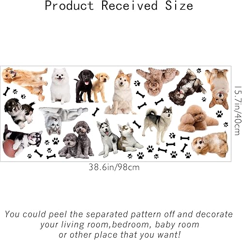 Miniatura 2 de SUPERDANT 15 estilos de calcomanías de pared para perros, calcomanías 3D de perro para mascotas, calcomanías de huellas de huesos para cachorros,