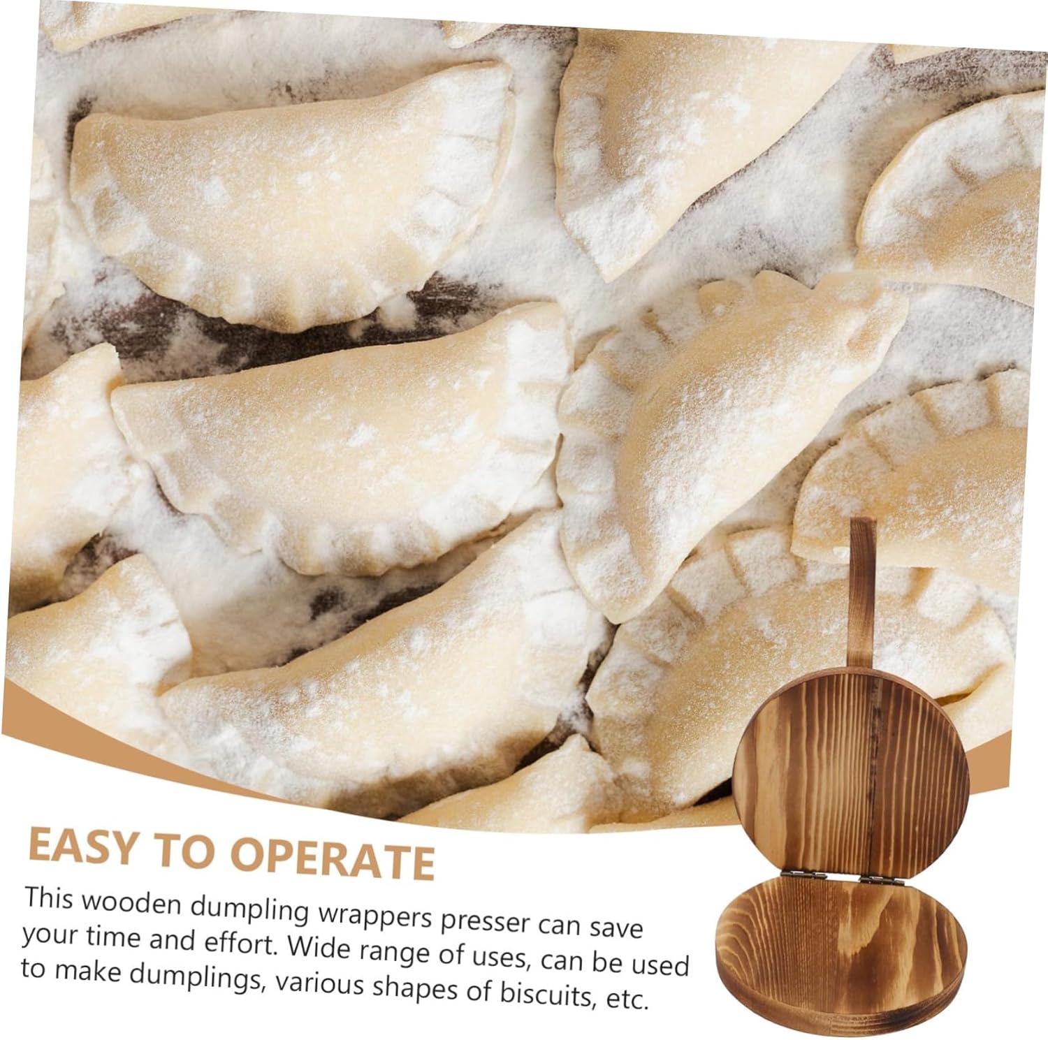 PRETYZOOM 10pcs Wooden Dumpling Mold Round Pastry Wrapper Cutter for Empanadas Pies Biscuits Kitchen Accessory Comfortable Grip for Home Cooking