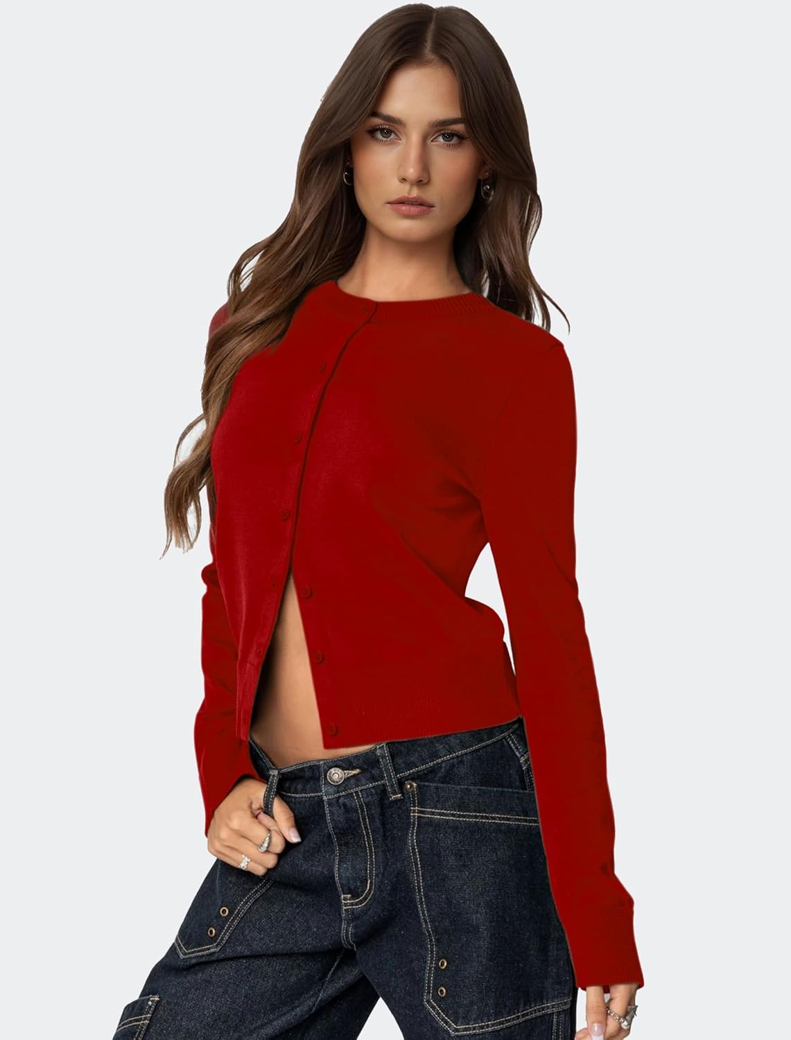 IWD Womens Cardigan Sweaters Crew Neck Long Sleeve Lightweight Button Down Sweater Trendy Knit Tops 2026 Spring Clothing - Image 4