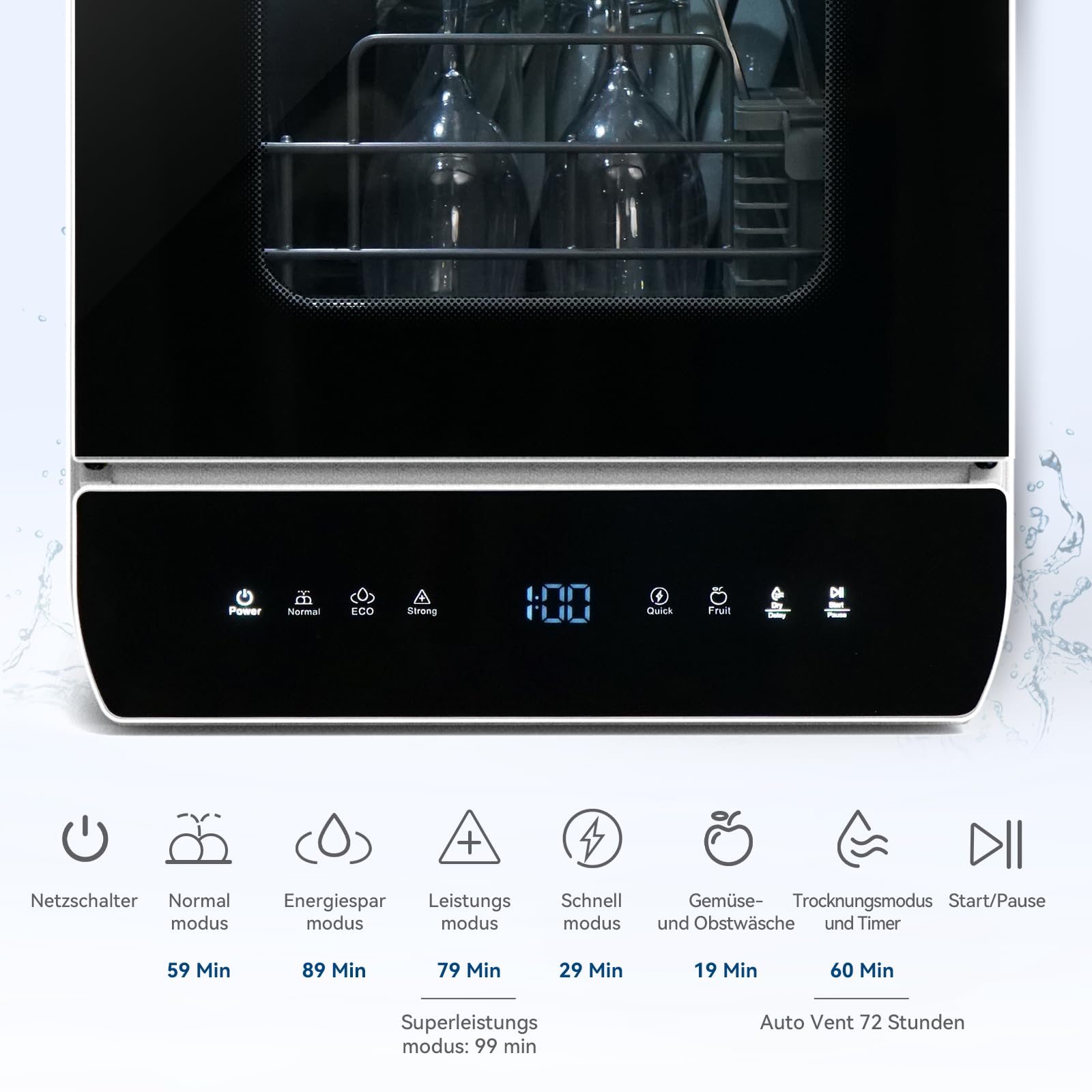Mini Geschirrspüler 3 Gedecke Tischgeschirrspüler 7 Programme Trocknungsfunktion Spülmaschine 4.8L Touch Control