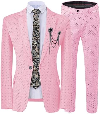Tuxedos da Uomo alla Moda, a Pois, vestibilità Aderente, per sposi (Blazer  + Pantaloni) Rosa M : Amazon.it: Abbigliamento