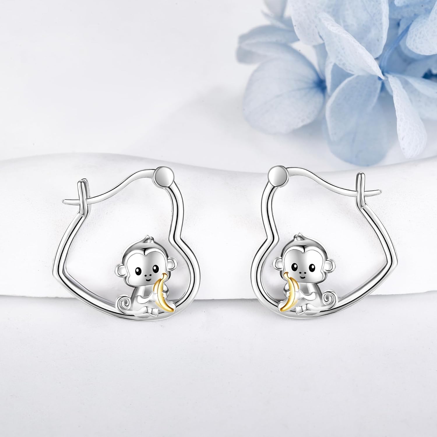 Monkey/Raccoon Earrings 925 Sterling Silver Banana Earrings Animal Earrings for Girls